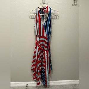 Alice and Olivia striped dress with tie.